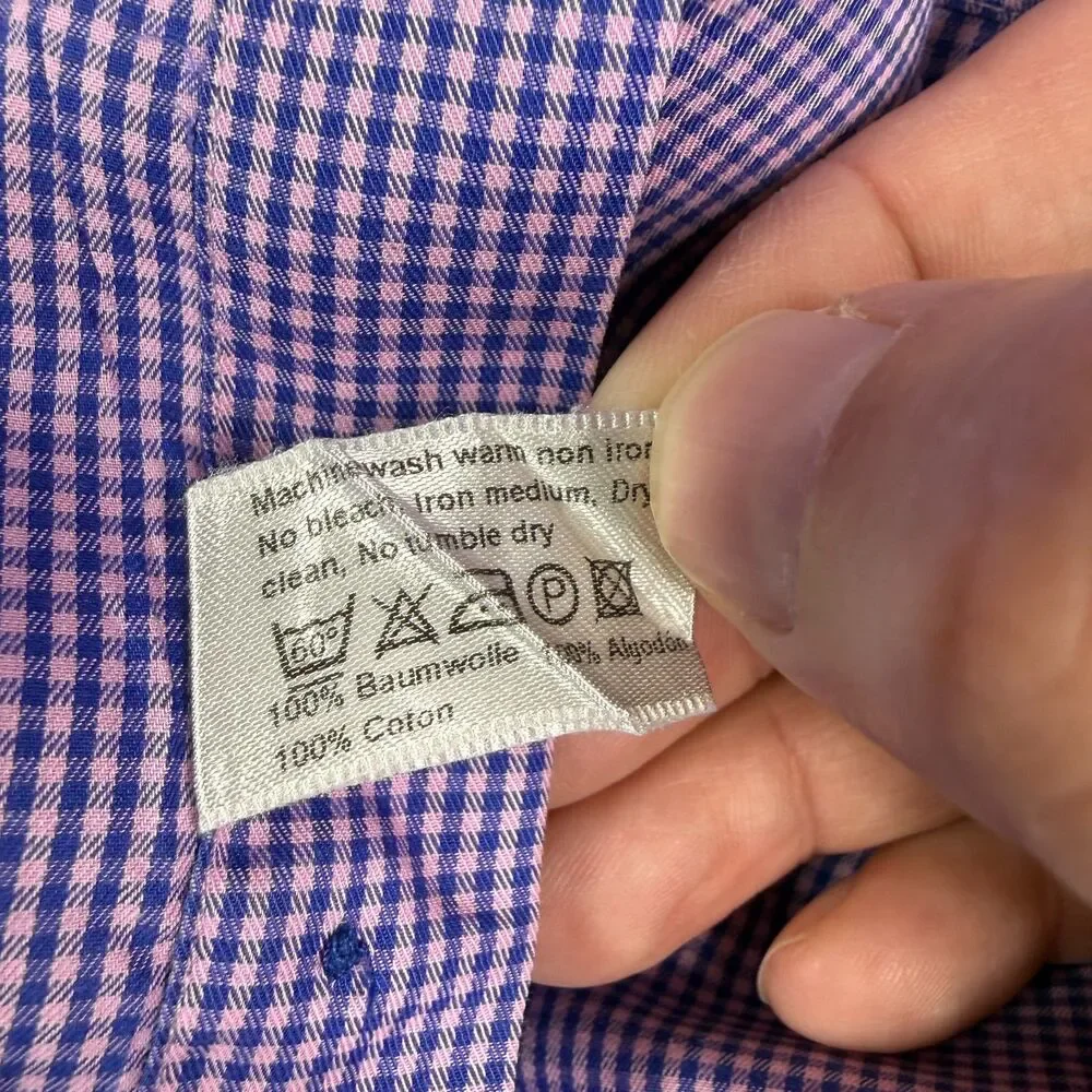 Eton Shirt Men 40 15 3/4 Purple Gingham Check Contemporary Long Sleeve Button Up